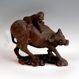 木雕童子騎牛 木雕童子騎牛