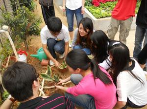 園長在教遊客水培