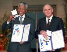 德克勒克和曼德拉同時獲得諾貝爾和平獎