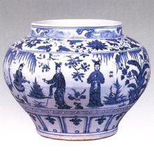 元代繪有《百花亭》劇情圖案的瓷罐