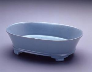 汝窯天青無紋橢圓水仙盆 汝窯天青無紋橢圓水仙盆