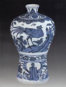 萬曆青花錦雞花卉圖梅瓶