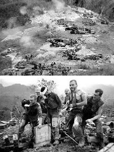 上圖為美海軍陸戰隊的105榴彈炮陣地。下圖為美軍後勤人員也被拉到前線。