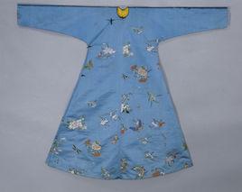 清月白緞織彩百花飛蝶袷袍 清月白緞織彩百花飛蝶袷袍