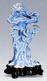 天藍釉雕盤螭靈芝花插 天藍釉雕盤螭靈芝花插