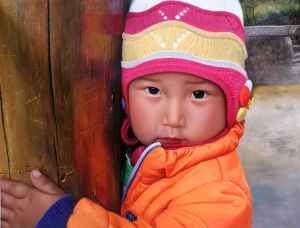 著名畫家方人也油畫《留守兒童》