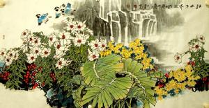 秋芾國畫花鳥橫幅