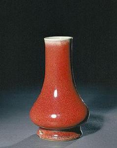 清康熙郎窯紅釉穿帶直口瓶 清康熙郎窯紅釉穿帶直口瓶