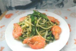 韭菜苔土豆絲炒蝦 韭菜苔土豆絲炒蝦