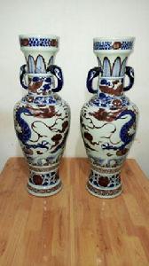 元青花釉里紅雲龍紋螭耳對瓶 元青花釉里紅雲龍紋螭耳對瓶