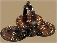 木嵌花三層盤 木嵌花三層盤