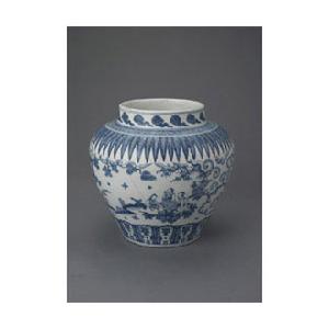 青花攜琴訪友罐