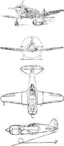 伊-185殲擊機的立體圖和三面圖