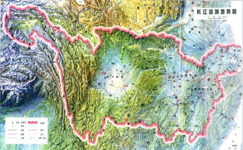 長江流域地勢圖（來源：《長江志 水系》）