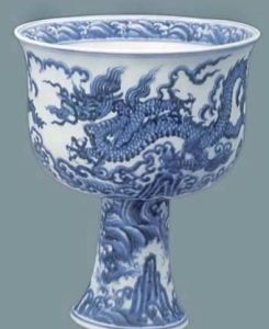 青花海水紋高足碗 青花海水紋高足碗