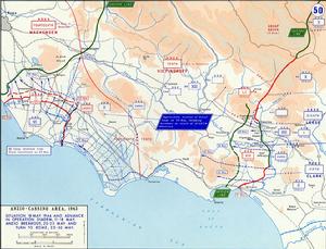 通過之古斯塔夫防線前進盟軍進攻路線圖