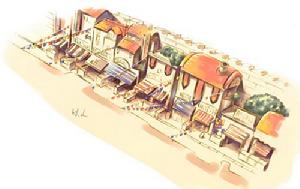 (圖)傳統市場放大版,花花的塑膠遮雨棚掛在店家上面,這條街是用灰色的水泥塊建成的,到處都是人。學生有任何需要,都可以在這裡買到想要的東西。似乎有許多老店,並且時常可以聽見大拍賣的聲音。