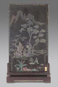 嵌螺鈿高士圖小插屏