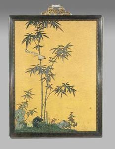 清百寶嵌竹石紋掛屏 清百寶嵌竹石紋掛屏