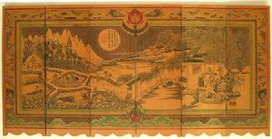 湖南邵陽翻簧竹雕“田家樂圖”六折屏