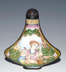 清乾隆畫琺瑯西洋母子圖罐 清乾隆畫琺瑯西洋母子圖罐