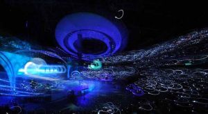 2010年4月30日，中國2010年上海世博會開幕式文藝表演在上海世博園世博文化中心舉行。這是燈光璀璨的開幕式文藝演出現場。