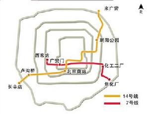 北京捷運7號線與14號線路線圖