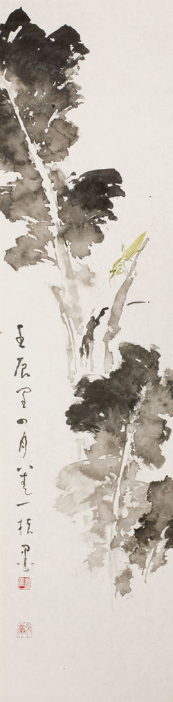 芭蕉螳螂 姚善一斧丁指畫
