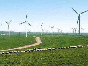 中國內蒙古自治區輝騰錫勒風力發電廠。