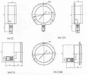 防震壓力表外形尺寸示意圖