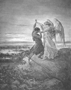 （圖）雅各與天使摔跤; Gustave Doré1855年作品