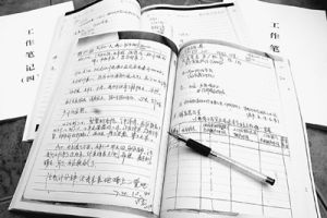 稅成康留下的4本工作日記。記者　劉裕國攝