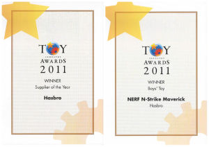 2011年度英國最受歡迎男孩類玩具證書