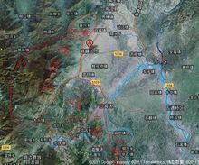 衛星地圖上的四座峨眉，大峨為首，一字排開