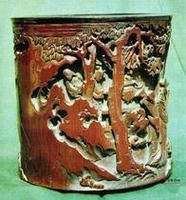 竹雕教坊伎樂圖筆筒 竹雕教坊伎樂圖筆筒