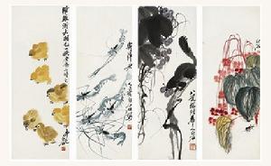 齊白石花卉草蟲屏