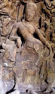 濕婆和沙克提的半男半女形式Ardhanari。（象島石窟，公元5世紀。印度孟買。）