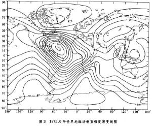 1975.0年世界地磁場垂直強度等變線圖