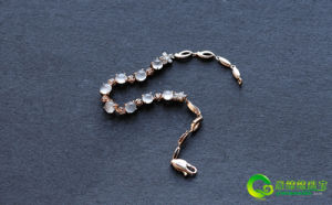 玻璃種鑲嵌18K玫瑰金鑽石精美翡翠手鍊