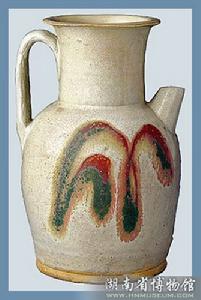 唐長沙窯白釉紅綠彩瓷壺 唐長沙窯白釉紅綠彩瓷壺
