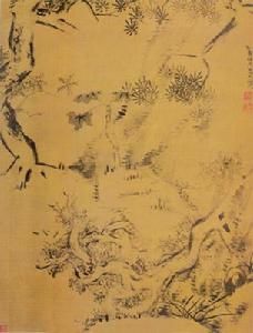 清朱耷松柏幽蘭圖軸 清朱耷松柏幽蘭圖軸