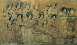 彩繪浮雕女伎樂圖 彩繪浮雕女伎樂圖