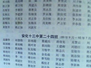 陳固雄 曾經所讀班級——《校友名錄》 安化一中百年校慶（1902——2002）