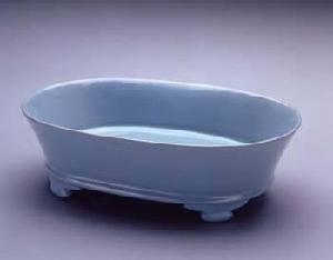 汝窯天青無紋橢圓水仙壺 汝窯天青無紋橢圓水仙壺