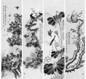 水墨花鳥四條幅