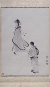 近代傅抱石淵明沽酒圖軸