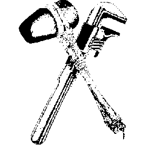 地球優先！的標識：活動板手和石頭錘子。