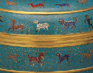 清乾隆掐絲琺瑯動物紋豆(圖案放大圖)