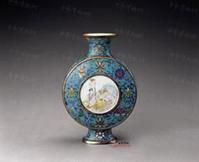 銅胎掐絲畫琺瑯山水西洋仕女圖扁瓶