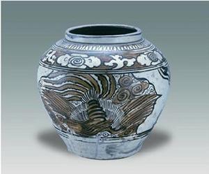 白釉褐彩雙鳳紋罐 白釉褐彩雙鳳紋罐